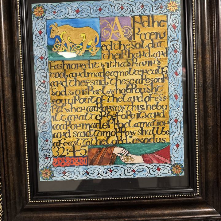 Illuminated manuscript page in gold leaf made by a student